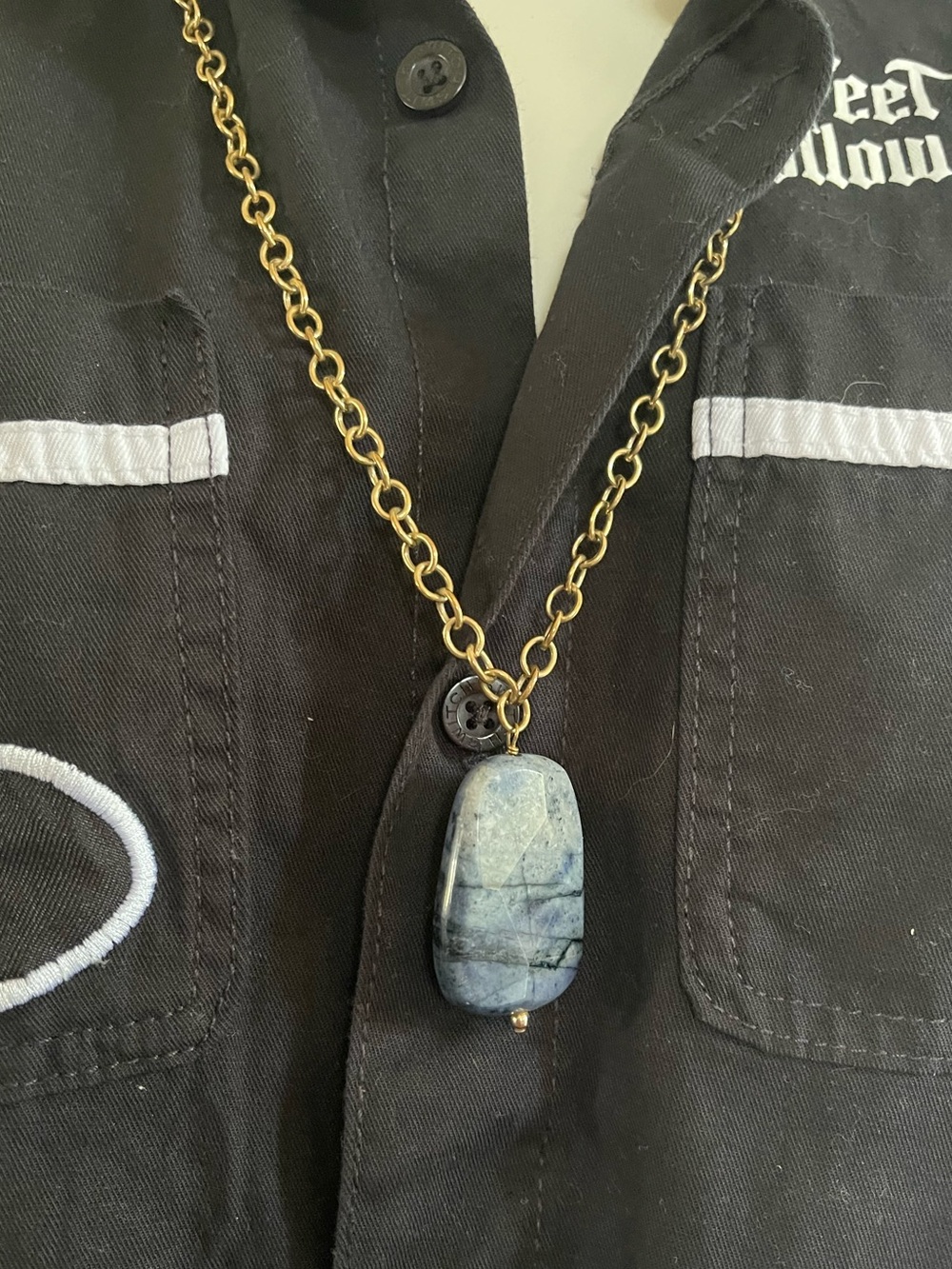 Barse Thailand gold tone and sodalite stone necklace.